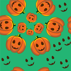 Pumpkins on green backdrop