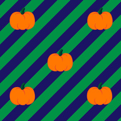 Pumpkins on green blue stripes
