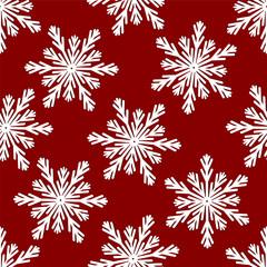 Naklejka na ściany i meble Christmas seamless pattern from white snowflakes on red backgrou