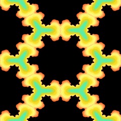 Seamless abstract fractal black stars on the yellow background