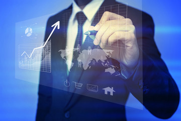Closeup image of businessman drawing  graph,business strategy as