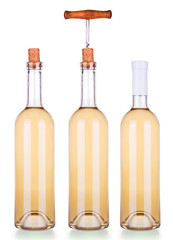 Elegant bottles of white wine with corkscrew