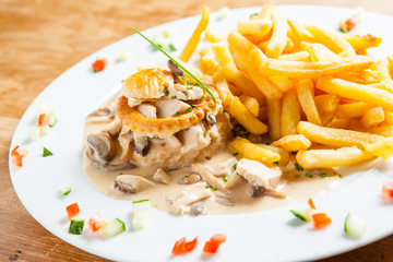 Typically Belgian dish vol au vent  with fries
