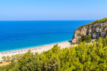 A view of Tsambou beach with azure sea water, Samos island, Greece