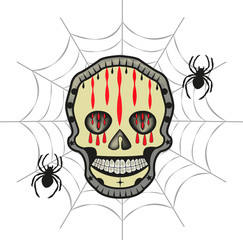 vector illustration of a skull with spiders