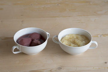 cooked pears and apple sauce