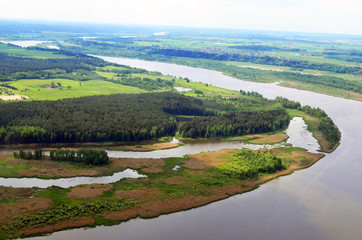 Aerial view of Nemunas river in Lithuania

