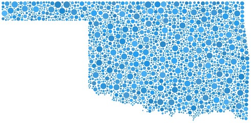 Decorative map of the State of Oklahoma - USA - in a mosaic of blue bubbles
