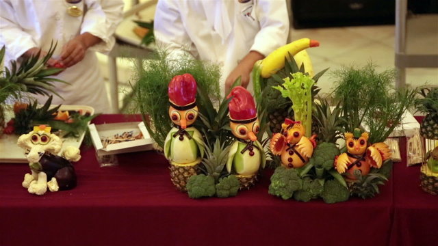 Cruise ship decorated carved fruit vegetables HD 6910