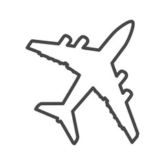 line art airplane pictogram on a white background