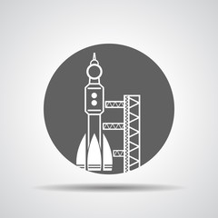 black launch site withrocket,  spaceport icon, vector illustrati