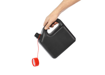 Hand with plastic jerrycan