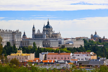 Fototapeta na wymiar Royal Palace and the Almudena Cathedral - Madrid Spain