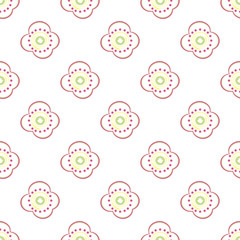 Бесшовный узор с разноцветными цветами на белом фоне