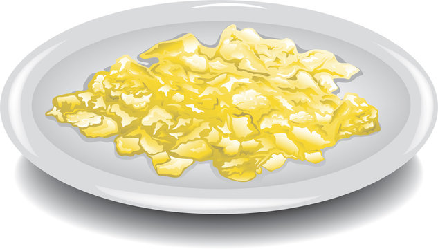 Illustration of scrambled eggs on a plate.