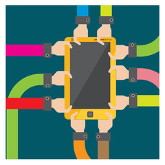 vector Mobile phone teamwork arm and hand