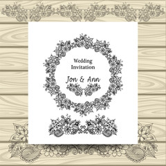 Wedding invitation with doodle floral elements
