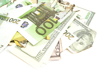 some burnt bills of dollars and euros