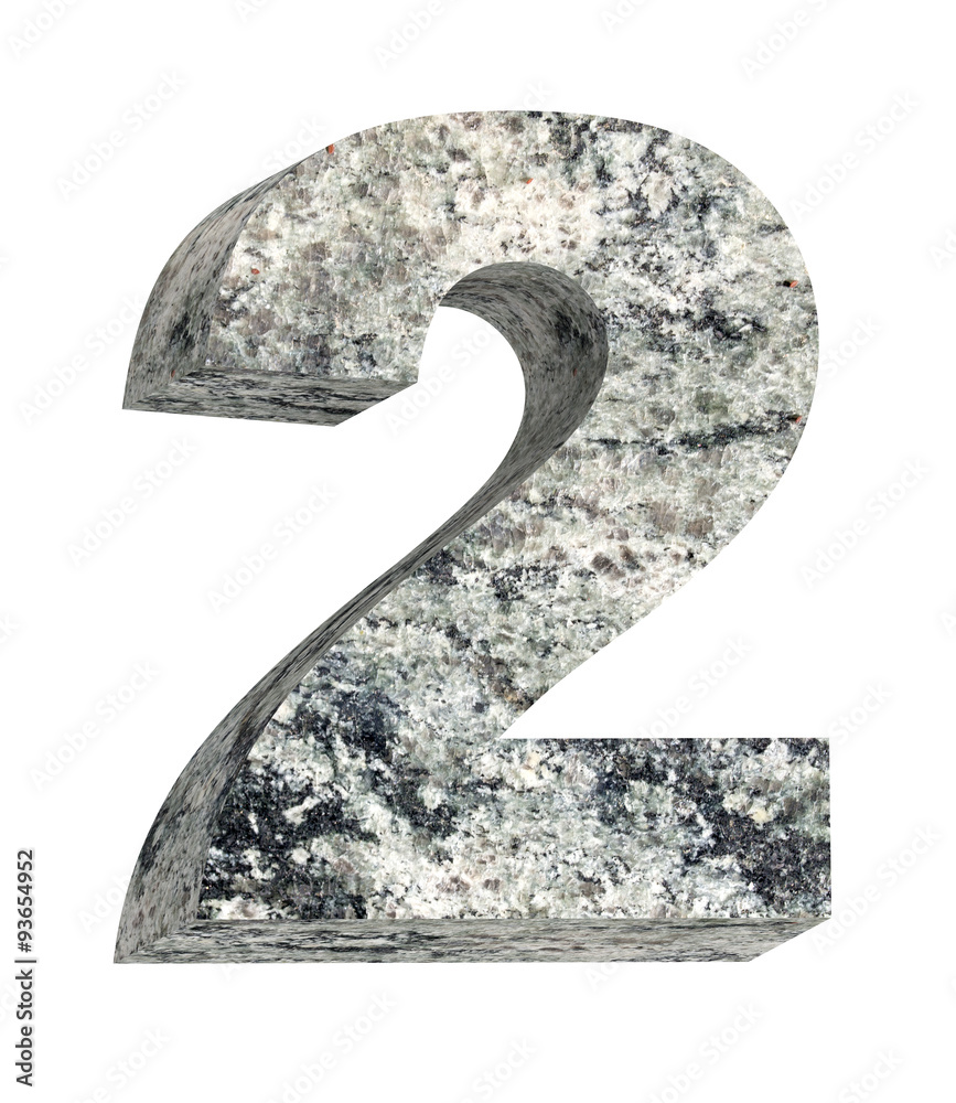 Fototapete number from granite alphabet set isolated over white. computer generated 3d photo rendering.