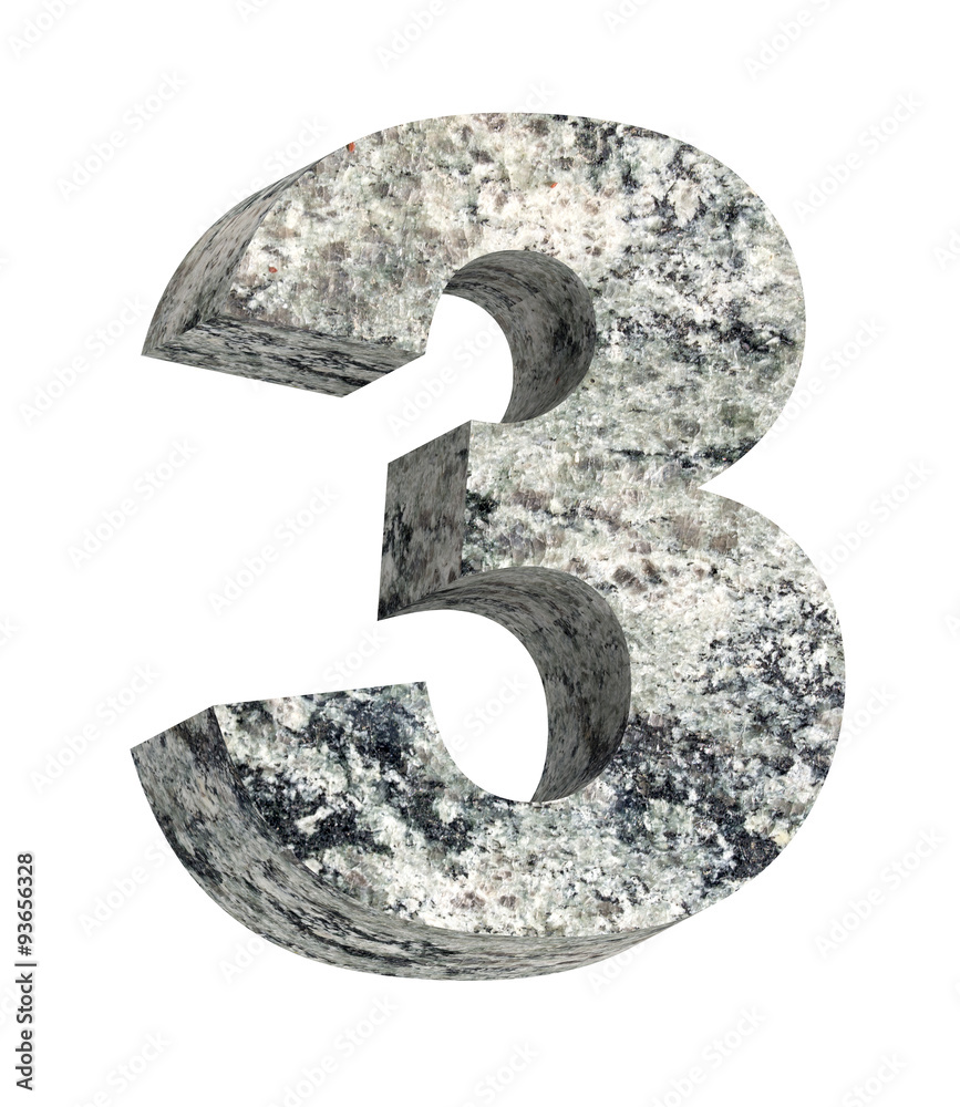 Fototapete Number from granite alphabet set isolated over white. Computer generated 3D photo rendering.