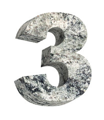 Number from granite alphabet set isolated over white. Computer generated 3D photo rendering.