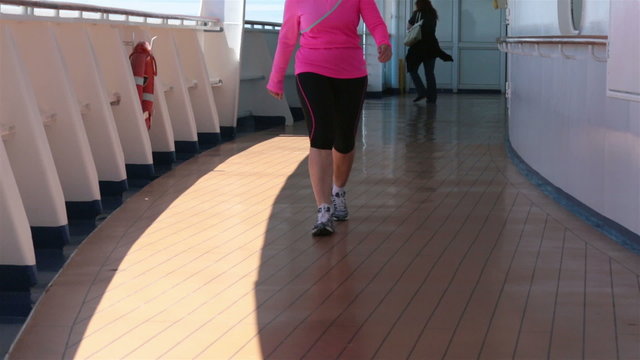 Woman exercise walking cruise ship dock HD 7821