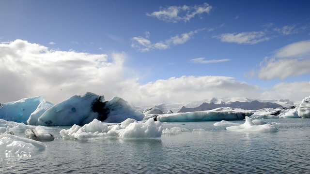 Icebergs floating in the Jokulsarlon galcier lagoon in Iceland.