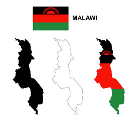 Malawi map vector, Malawi flag vector, isolated Malawi