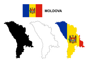 Moldova map vector, Moldova flag vector, isolated Moldova