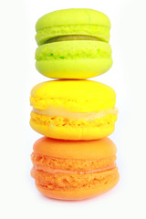 Sweet and colourful french macaroons or macaron on white background, Dessert.