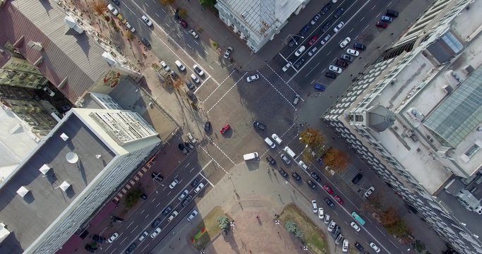 Video footage shot on quadrocopter nadir of Kiev downtown