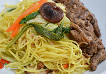 stir-fried rice noodles vegetarian topping fried mushroom with soy sauce