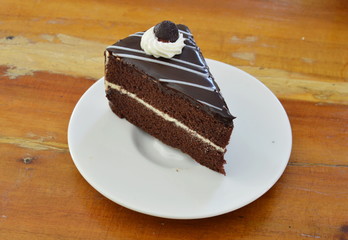 chocolate cake on wood table