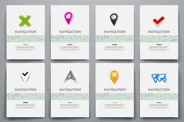 Corporate identity vector templates set with doodles navigation