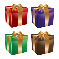 Gift box set with bow and ribbon set. Vector illustration.