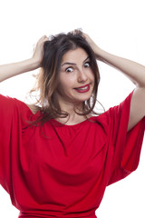 Fototapeta premium Facial expression of a beautiful young angry woman