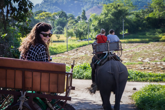 Tourist come visit and ride elephant