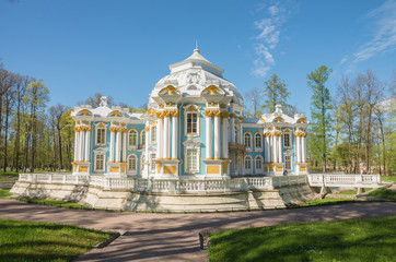 Fototapeta na wymiar Hermitage Pavilion in summer sunny day in the Catherine park in Pushkin (Tsarskoe Selo), St.Petersburg, Russia.