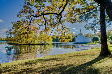 Landscape the Large Pond in the Catherine Park, Pushkin (Tsarskoe Selo), Russia.