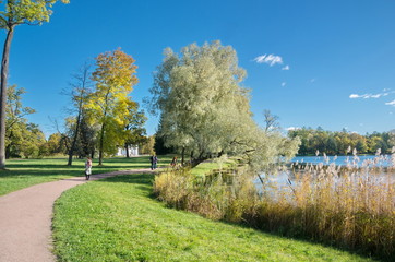 Landscape the Large Pond in the Catherine Park, Pushkin (Tsarskoe Selo), Russia.
