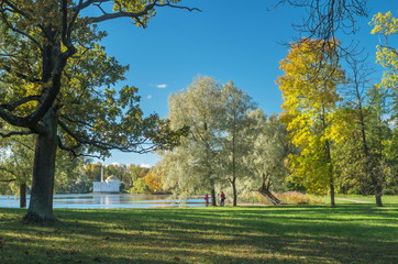Landscape the Large Pond in the Catherine Park, Pushkin (Tsarskoe Selo), Russia.