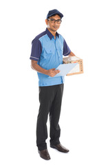 indian delivery man in blue uniform