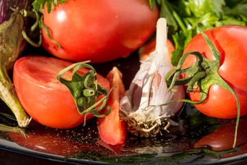 Tomatoes and garlic closeup