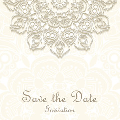 Invitation card on wedding, birthday. Background with mandala