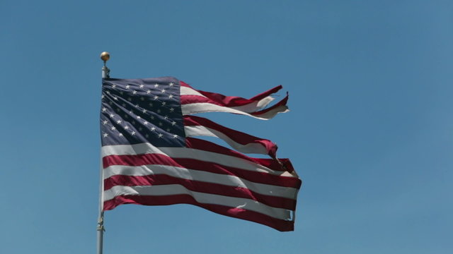 USA Flag flies over total destruction wildfire P HD 0970