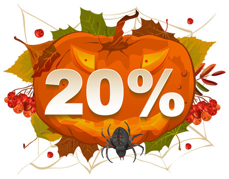 Halloween Discount Coupon Of 20 Percent. Halloween Pumpkin Sale