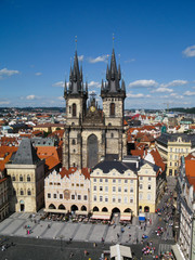 View of the Tyn Church on the  Old Town Square in Prague ,  Czech Republic. 