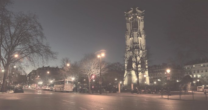Tour Saint-Jacques la nuit timelapse