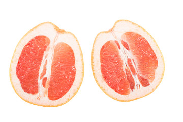 Cut in half grapefruit isolated on white background