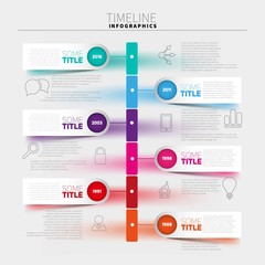 Infographic template, timeline report with paper stripes and icons